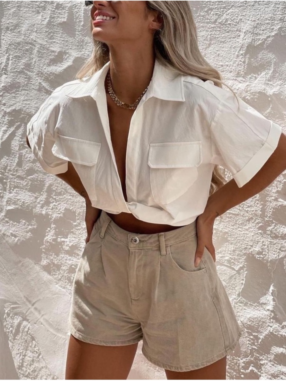 ZARA Ecru Crop Top With Knot Twist